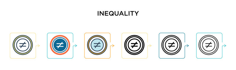 Wall Mural - Inequality vector icon in 6 different modern styles. Black, two colored inequality icons designed in filled, outline, line and stroke style. Vector illustration can be used for web, mobile, ui