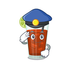 Poster - Police officer cartoon drawing of cuba libre cocktail wearing a blue hat