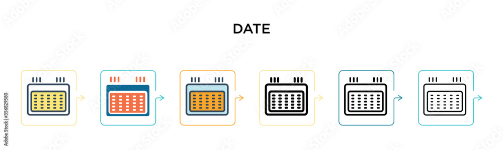 Date vector icon in 6 different modern styles. Black, two colored date ...