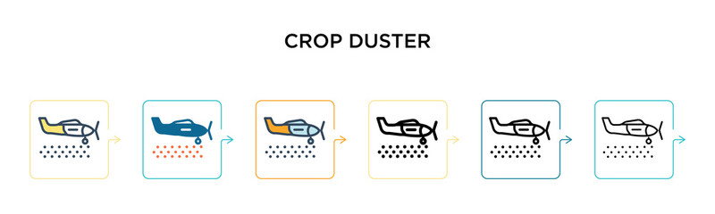 Wall Mural - Crop duster vector icon in 6 different modern styles. Black, two colored crop duster icons designed in filled, outline, line and stroke style. Vector illustration can be used for web, mobile, ui