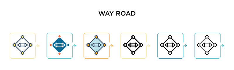 Way road sign vector icon in 6 different modern styles. Black, two colored way road sign icons designed in filled, outline, line and stroke style. Vector illustration can be used for web, mobile, ui