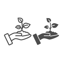 Poster - sprout in a hand line and solid icon, save nature concept, sprout symbol on white background, young 