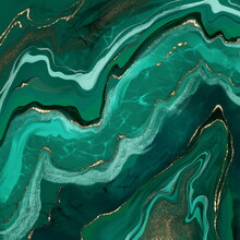 Seamless Texture Malachite. Abstract Green Background With Gold