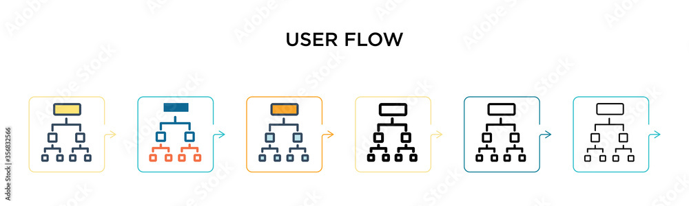 User flow vector icon in 6 different modern styles. Black, two colored ...
