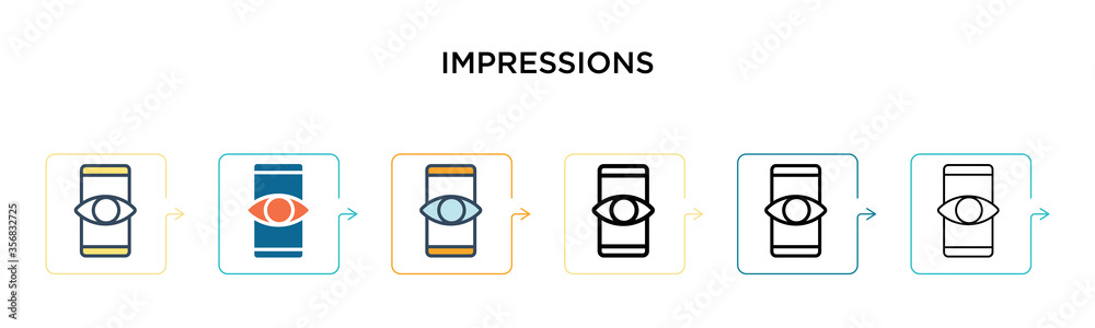 Impressions vector icon in 6 different modern styles. Black, two ...