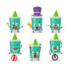 Sticker - Cartoon character of soda bottle with various circus shows