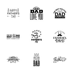 Happy Fathers day greeting hand lettering badges 9 Black Typo. isolated on white. Typography design template for poster. banner. gift card. t shirt print. label sticker. Retro vintage style. Vector il