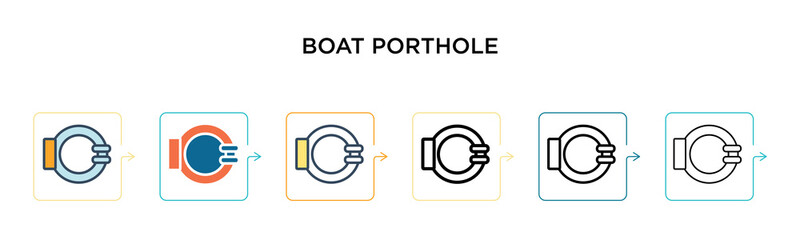 Wall Mural - Boat porthole vector icon in 6 different modern styles. Black, two colored boat porthole icons designed in filled, outline, line and stroke style. Vector illustration can be used for web, mobile, ui