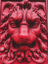 Lion Head Carved In Red Wood