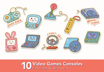 Wall Mural - Set of Video Games Consoles Sticker and Patches Vector Illustration