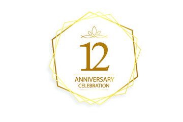 12 year anniversary, minimalist logo. Gold  vector illustration on white background - vector