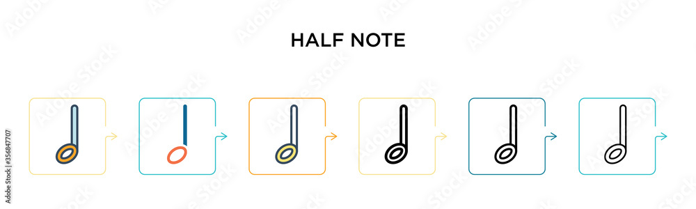 Half Line Note Half note vector icon in 6 different modern styles. Black, two colored ...