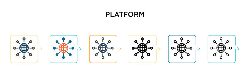 Platform vector icon in 6 different modern styles. Black, two colored platform icons designed in filled, outline, line and stroke style. Vector illustration can be used for web, mobile, ui