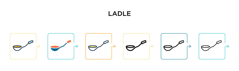 Wall Mural - Ladle vector icon in 6 different modern styles. Black, two colored ladle icons designed in filled, outline, line and stroke style. Vector illustration can be used for web, mobile, ui