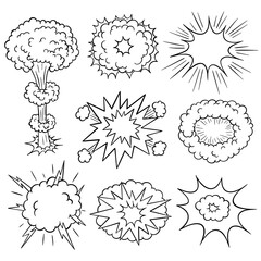 Sticker - comic book explosion cloud set Hand drawn comic doodle