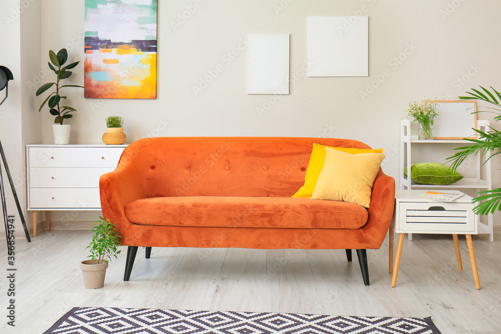 Interior of modern living room with comfortable sofa