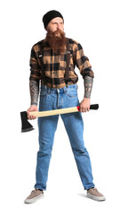 Poster - Handsome lumberjack on white background