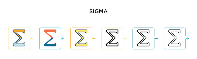 sigma vector icon in 6 different modern styles. black, two colored sigma icons designed in filled, o