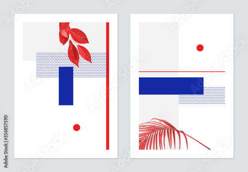 Minimalist botanical poster template design, plants and symmetry shapes, red ...