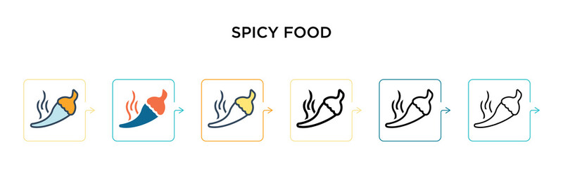 Spicy food vector icon in 6 different modern styles. Black, two colored spicy food icons designed in filled, outline, line and stroke style. Vector illustration can be used for web, mobile, ui