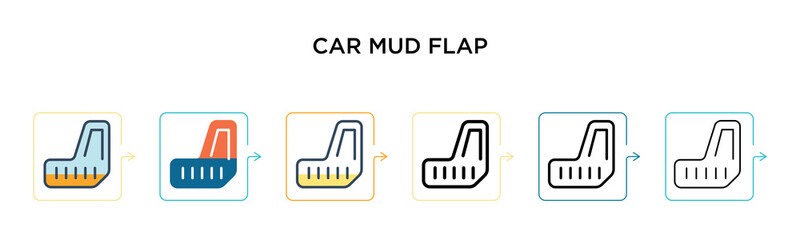 Car mud flap vector icon in 6 different modern styles. Black, two colored car mud flap icons designed in filled, outline, line and stroke style. Vector illustration can be used for web, mobile, ui