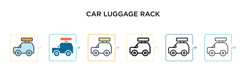 Car luggage rack vector icon in 6 different modern styles. Black, two colored car luggage rack icons designed in filled, outline, line and stroke style. Vector illustration can be used for web,