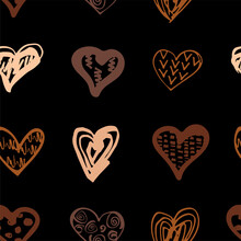 Hand Drawn Style Hearts On Black Background. Seamless Pattern. Equality Concept. Vector Illustration.