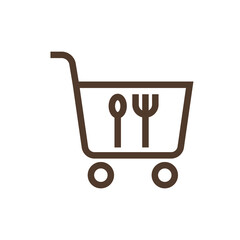 Wall Mural - Linear vector icon food in shopping cart