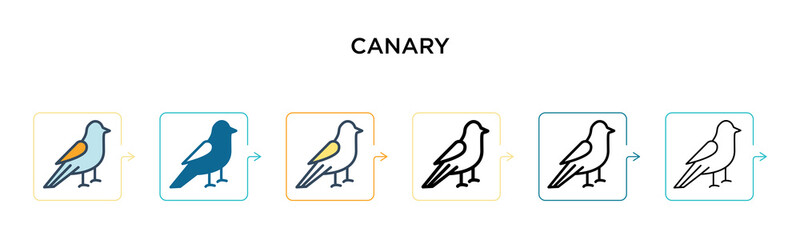 Wall Mural - Canary vector icon in 6 different modern styles. Black, two colored canary icons designed in filled, outline, line and stroke style. Vector illustration can be used for web, mobile, ui