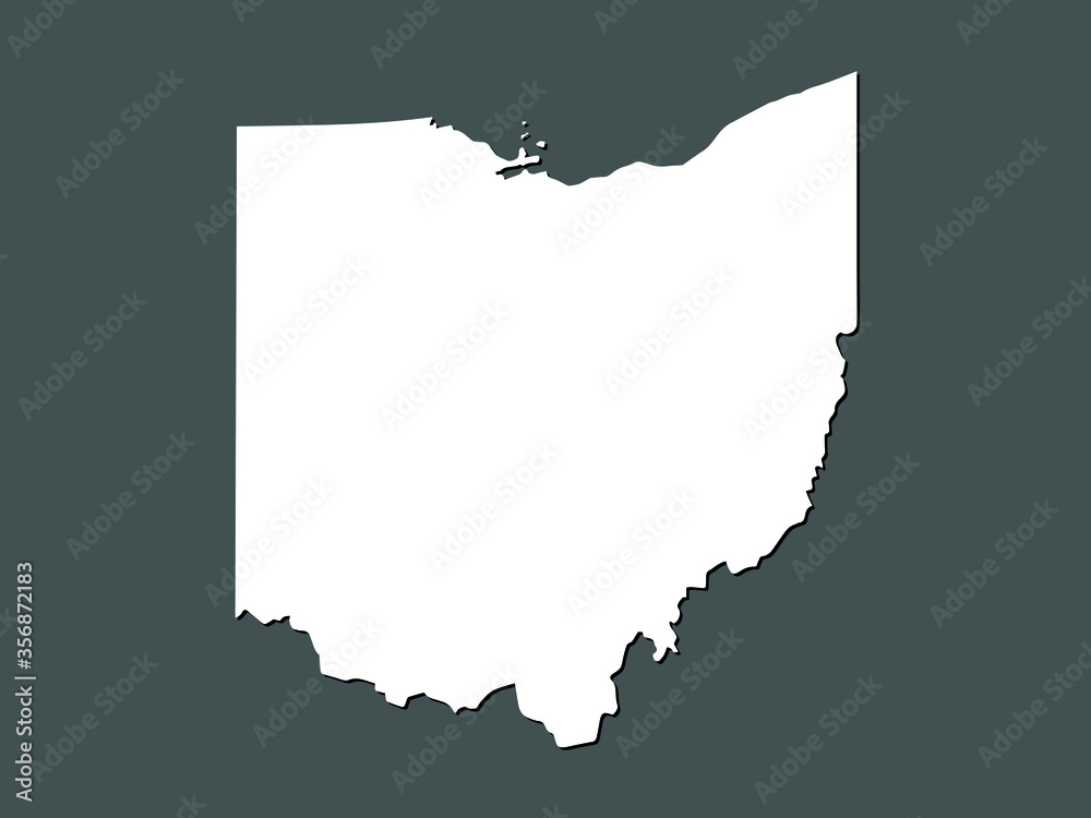 Ohio vector map with single land area using white color on dark ...