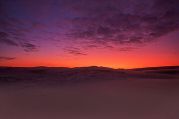 Colourful clouds over sand dunes at Myall Lakes National Park.East Coast of N.S.W. Australia.