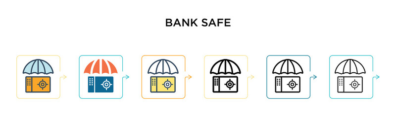 Bank safe vector icon in 6 different modern styles. Black, two colored bank safe icons designed in filled, outline, line and stroke style. Vector illustration can be used for web, mobile, ui