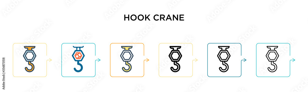 Hook crane vector icon in 6 different modern styles. Black, two colored ...