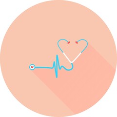 Wall Mural - Stethoscope in circle icon with long shadows trendy flat style. Stethoscope icon symbol for your web site design Stethoscope icon logo, app, UI. Stethoscope icon vector illustration.