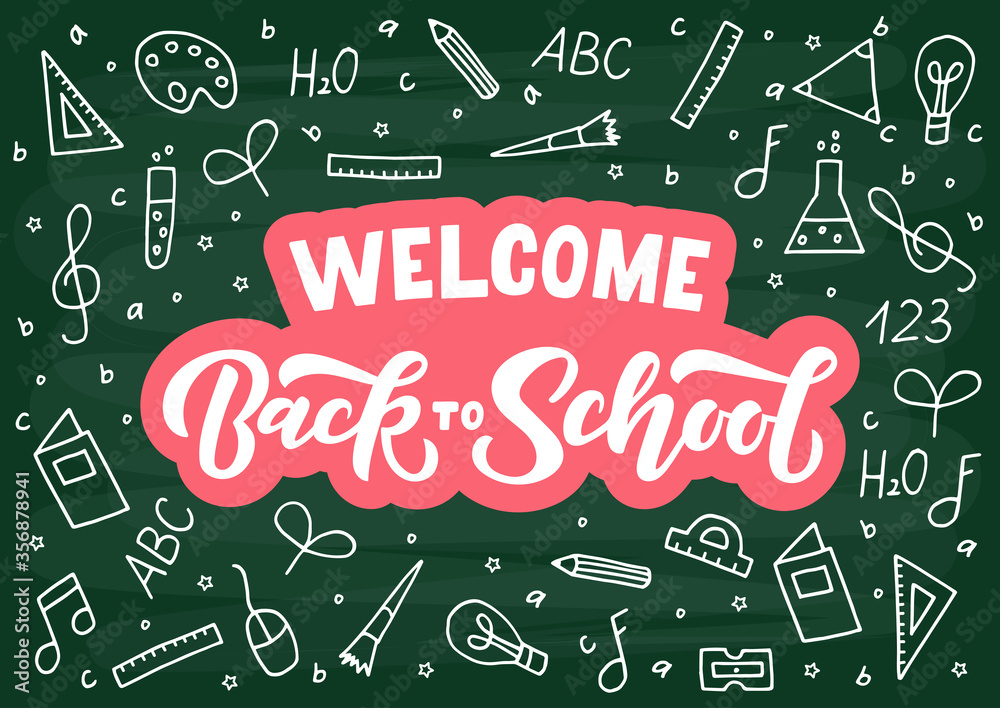 Welcome back to school hand drawn lettering Stock Vector | Adobe Stock