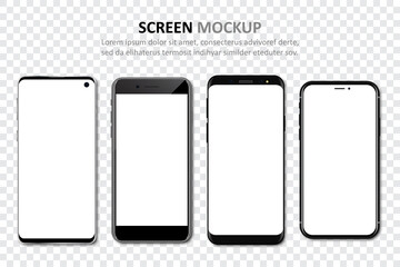 Wall Mural - Set of four different smartphones with blank screen. Mock up of smartphones. Collection of smartphones with blank screen