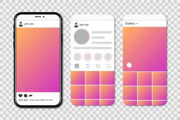 Poster - Mock up of smartphone with social network frames. Template of social network in smartphone. Set of social network frames