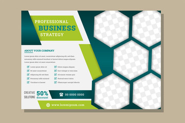 Poster - Business template vector design for Brochure, Annual Report, Web design Poster, Corporate Presentation, Flyer, layout modern with green color size horizontal, Easy to use and edit. hexagon photo