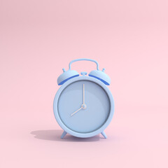 Poster - Mock up of blue alarm clock on pink background. 3d rendering.