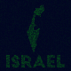 Naklejka na meble Digital Israel logo. Country symbol in hacker style. Binary code map of Israel with country name. Radiant vector illustration.