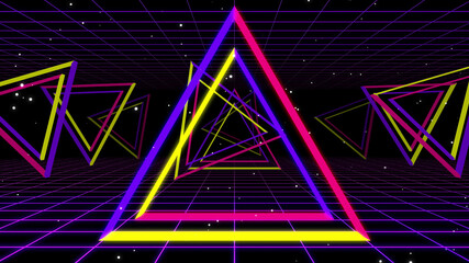 Wall Mural - 80s Triangle Neon Retro Background