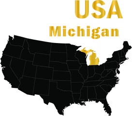 USA Michigan golden outline map