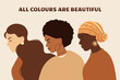 © Ирина Усманова - Stop racism. Black lives matter, we are equal. No racism concept. Flat style. Different skin colors. Supporting illustration. Vector.