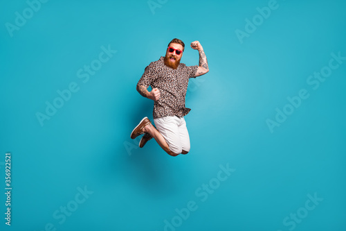 Photographie Full length body size view of his he nice attractive crazy lucky overjoyed cheer