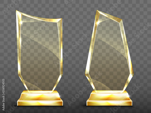 Cuadros en Lienzo Glass trophy on gold base, transparent crystal winner award