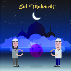 Wall Mural - Eid Mubarak greeting illustration during coronavirus pandemic poster, banner, card, background, illustration vector