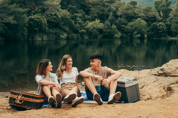 Friends talking and smiling.