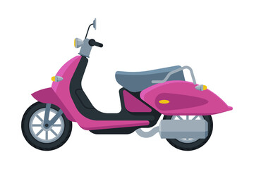 Canvas Print - Pink Scooter, Retro Motor Bike Vehicle, Side View Flat Vector Illustration