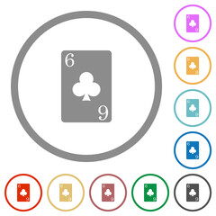 Sticker - Six of clubs card flat icons with outlines