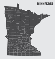 Wall Mural - The Minnesota State County Map with labels